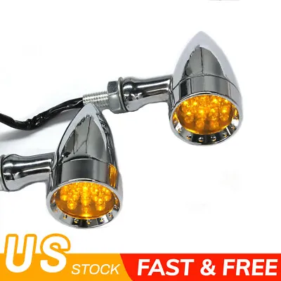 2x Motorcycle Chrome Amber LED Turn Signal Light Bullet Brake Blinker For Car • $17.99