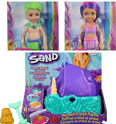Barbie Chelsea Mermaid Small Doll Purple Hair+ Merboy Kinetic Sand Treasure #3 • $38.12