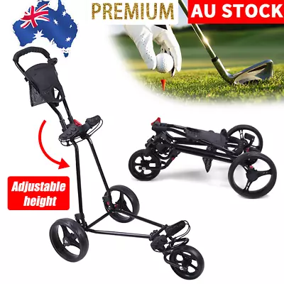 Foldable Golf Buggy Trolley Cart Push Pull 3 Wheels Aluminum Cart With Footbrake • $143