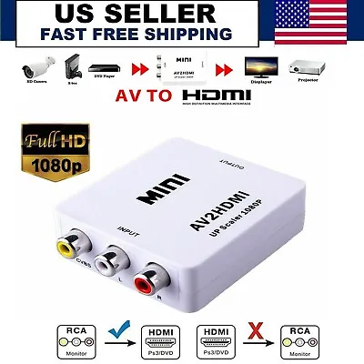 Mini Composite AV RCA To HDMI Video Converter Adapter Full HD 720/1080p UP Scale • $7.99