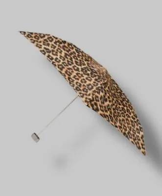 $28 Totes Brown Leopard Print Jingle Brella Mini Manual Folding Rain Umbrella • $9.18