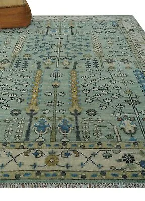 Handknotted Turkish Wool Oushak Rug Moss Green And Ivory Tree Of Life Rug • $469