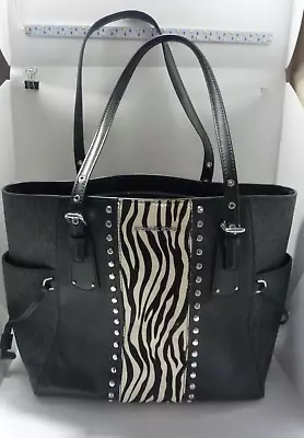 Michael Kors Voyager Zebra Print East West Signature Studded Tote Black/Silver • $250