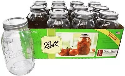 Ball Regular Mouth Canning Jar 12/Pkg Quart  Pack Of 12 Mason Jars  32oz • $19.99