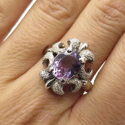 KABANA 925 Sterling Silver Vintage Real Amethyst Statement Ring Size 10.75 • $59.95