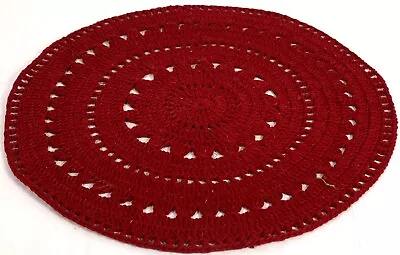 36  Crochet Circular Hand-Weaved Wool Round Accent Rug Throw Mat Rug Dark Red • $44.99