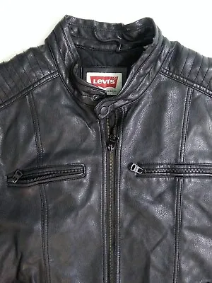 Levis Men's XL Faux Leather Moto Racer Black Zip Jacket Coat Extra Large • $35