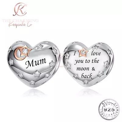 Mum Heart Charm Genuine 925 Sterling Silver - I Love You To The Moon & Back Gift • £16.99