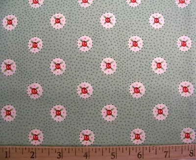 2007 Mary Engelbreit Recipe Friendship Rose Buttons On Green Cotton Fabric  Fq • $5.95