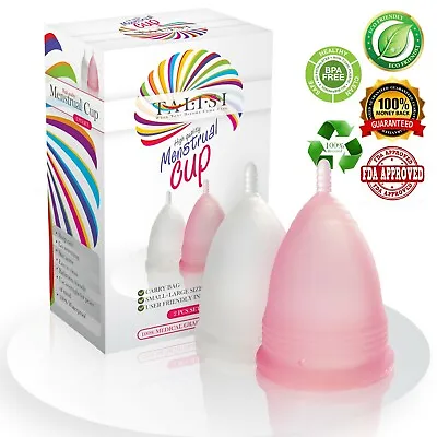 Talisi Reusable 2 Menstrual Cups Set Large And Small Silicone Soft Copa Period • $19.99