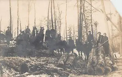 DS1/ Curran Michigan RPPC Postcard C1910 Logging Scene Horses  27 • $27.60