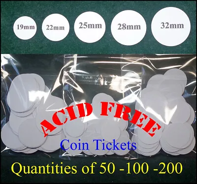 £5.50 • Buy Coin Id Price Tickets 19mm - 22mm - 25mm - 28mm - 32mm Acid Free Circular Card