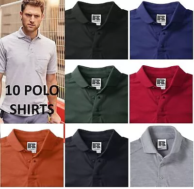 POLO X 10 T-Shirt Russell Heavy Duty Cotton Poloshirt Work Job Lot R011M • £29.89