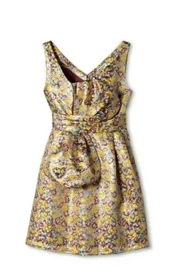 Zac Posen Target Gold  Bow Brocade Cocktail Party Dress Pockets Womens Sz 1 • $28