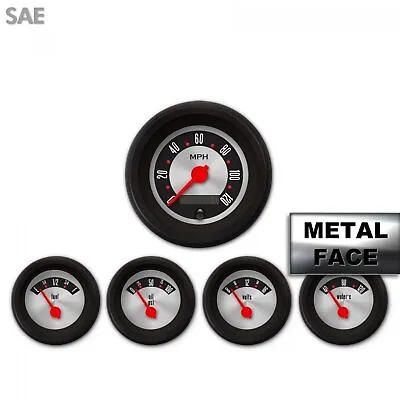 5 Gauge Set Speedo Water Oil Temp FuelVolt Red Black LED SAE Retro Rodder III • $279.36