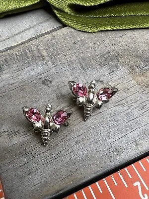 Vintage Set Of 2 Small Pink Rhinestone Butterfly Brooch Pin Jewelry 💕 T • $11.90