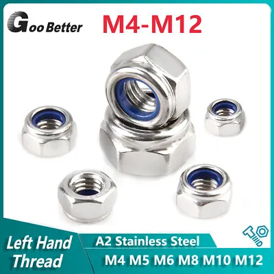 Left Hand Thread Nyloc Nylon Insert Lock Nuts M4 M5 M6 M8 M10 M12 A2 Stainless • £72.22