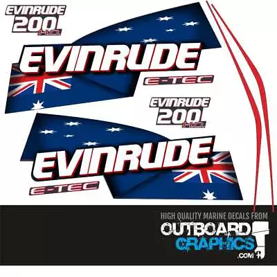 Evinrude 200hp ETEC / E-TEC Outboard Engine Decals/sticker Kit - Australian Flag • $71.95