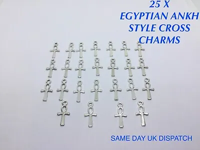 £2.99 • Buy 25 X Egyptian Ankh Style Cross Tibetan Metal Charms Bracelet Jewellery Pendant