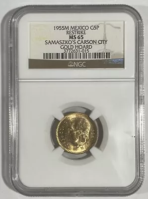 MS65 1955M Mexico 5 Gold Pesos Restrike CARCSON CITY GOLD HOARD NGC ⭐️ • $100