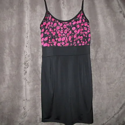 Ventti Black Pink Tiered Bodice Spaghetti Strap Above Knee Mini Party  Dress M • $11.94