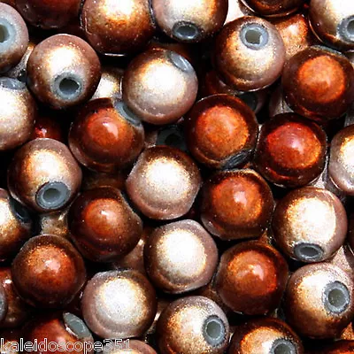 Miracle Bead Two Tone Color Brown & White 6mm Round Jewelry Craft 100 Beads Mb68 • $7.99