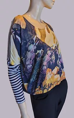 Alice McCall *Size 8* T-shirt With Bird Print And Striped Sleeves • $30