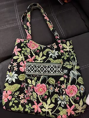 Vera Bradley Large Curvy Tote Bag - Botanica Black Green Pink - Good Cond. • $12