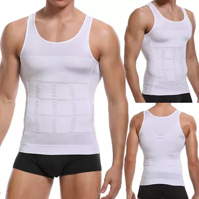 Men's Slimming Body Shaper Vest Slim Chest Belly Waist Boobs Compression T-Shirt • £6.46