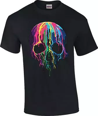 Neon Melting Skull Neon Skull Dripping Party T-Shirt • $24.17