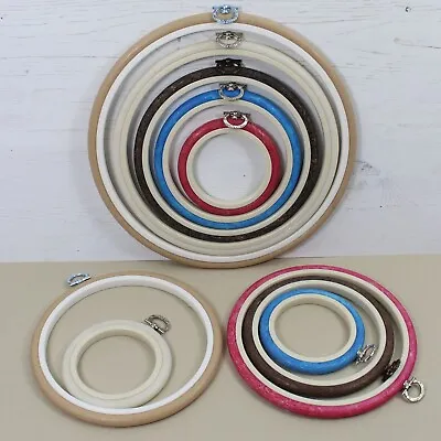 Nurge Embroidery Flexi Hoop Round Cross Stitch Display 5 Sizes 6 Colours • £3.65