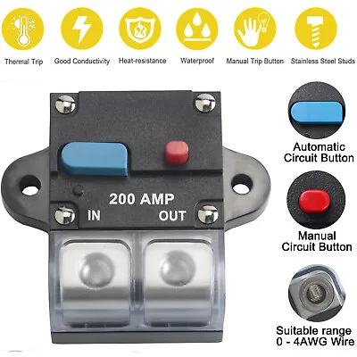 200A Amp Manual Reset Inline Circuit Breaker Platinum Terminal Block Marine Auto • $15.99