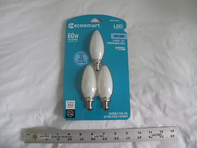 (3) NEW EcoSmart 60w Dimmable LED Daylight 5000K B11 Bulb Candelabra E12 Frosted • $11.90