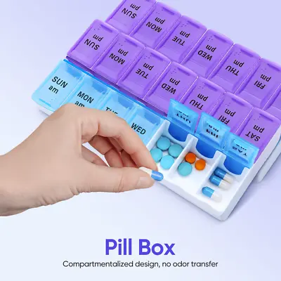 2x FDA Weekly Pill Box Organizer Grid 7 Day AM PM Medicine Case Braille Design • $7.99