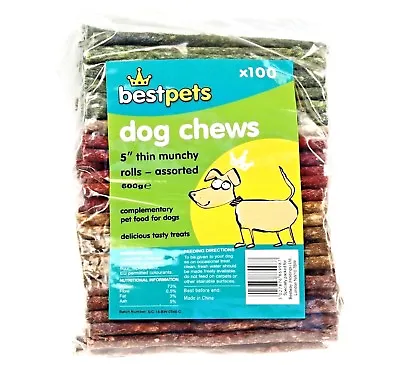 MUNCHY ROLLS ASSORTED THIN - (5  Inch) - Best Pets Dog Treats Chews Bp Rawhide  • £1.79