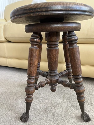 $40 • Buy Antique Wood Piano Stool W/ Glass Ball Claw Feet Adjustable Screw Swivel Top