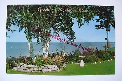 Vintage GREETINGS MONTAGUE MICHIGAN Postcard White Lake Copyright 1958 • $5
