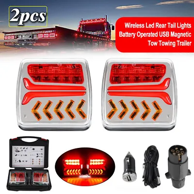 Wireless Led Rear Tail Lights Battery Operated USB Magnetic Tow Towing Trailer • $64.99
