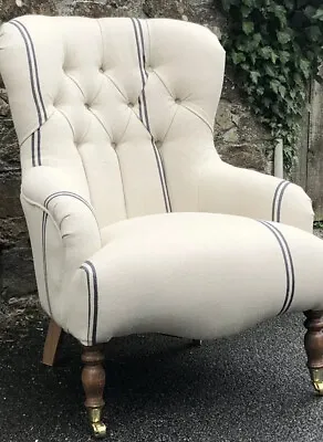 Beautiful Bampton Armchair Chair In Grey Stripe French Grain Sack • £895