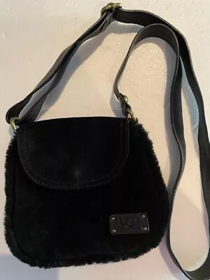 Ugg Australia Small Cross Body Black Suede Leather Purse. Shearling Trim • $29.60