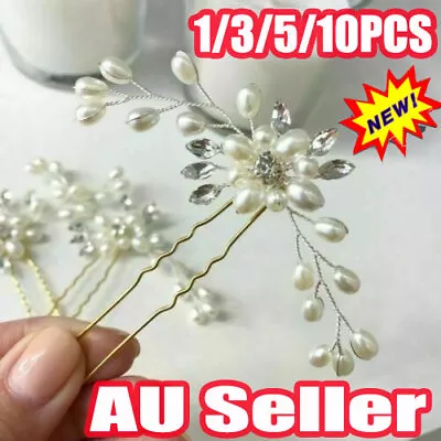 Flower Wedding Hair Pins Bridesmaid Crystal Diamante Pearls Bridal Clips GripsRL • $8.21