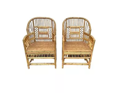 Brighton Pavilion Style Fretwork Bamboo Chairs Chippendale Set Of 2 • $1050
