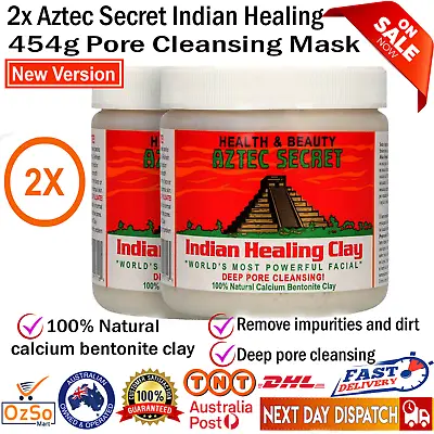 $29.80 • Buy 2 X Aztec Secret Indian Healing Clay Facial Deep Pore Cleansing Mask - 454g/1lb