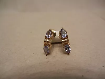 Tanzanite 14k Yellow Gold Pear Shaped Demi-hoop Earrings Violet Color • $112.50