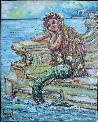 MERMAID IN WAITING Sea Art NEW Original 8x10 Canvas WOW Painting Signed Crowell  • $79