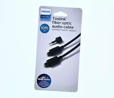 PHILIPS Toslink Fiber Optic Audio Cable With Mini Toslink Adapter 10ft • $19.99