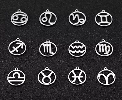 Zodiac Floating Charms Stainless Steel 12 Constellation Pendant Jewellery Making • £1.70