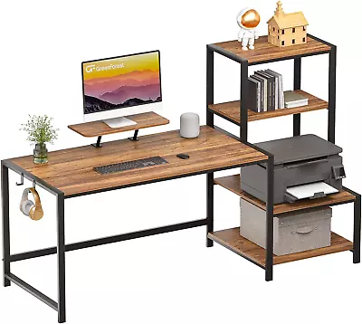 Computer Desk 58 Inch With Storage Printer Shelf Reversible Home Office Desk Wit • $168.22