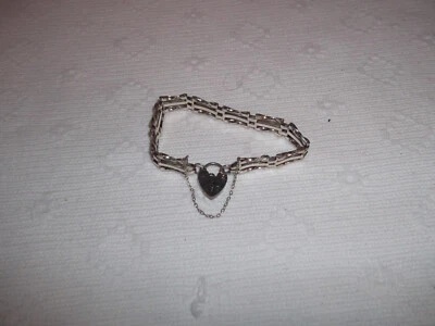 £15 • Buy Sterling Silver 3 Bar Gate Bracelet With Padlock & Safety Chain