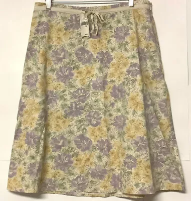 NEW Size 10 J. Jill Cotton SKIRT Floral Yellow Green Lavender  • $12.95